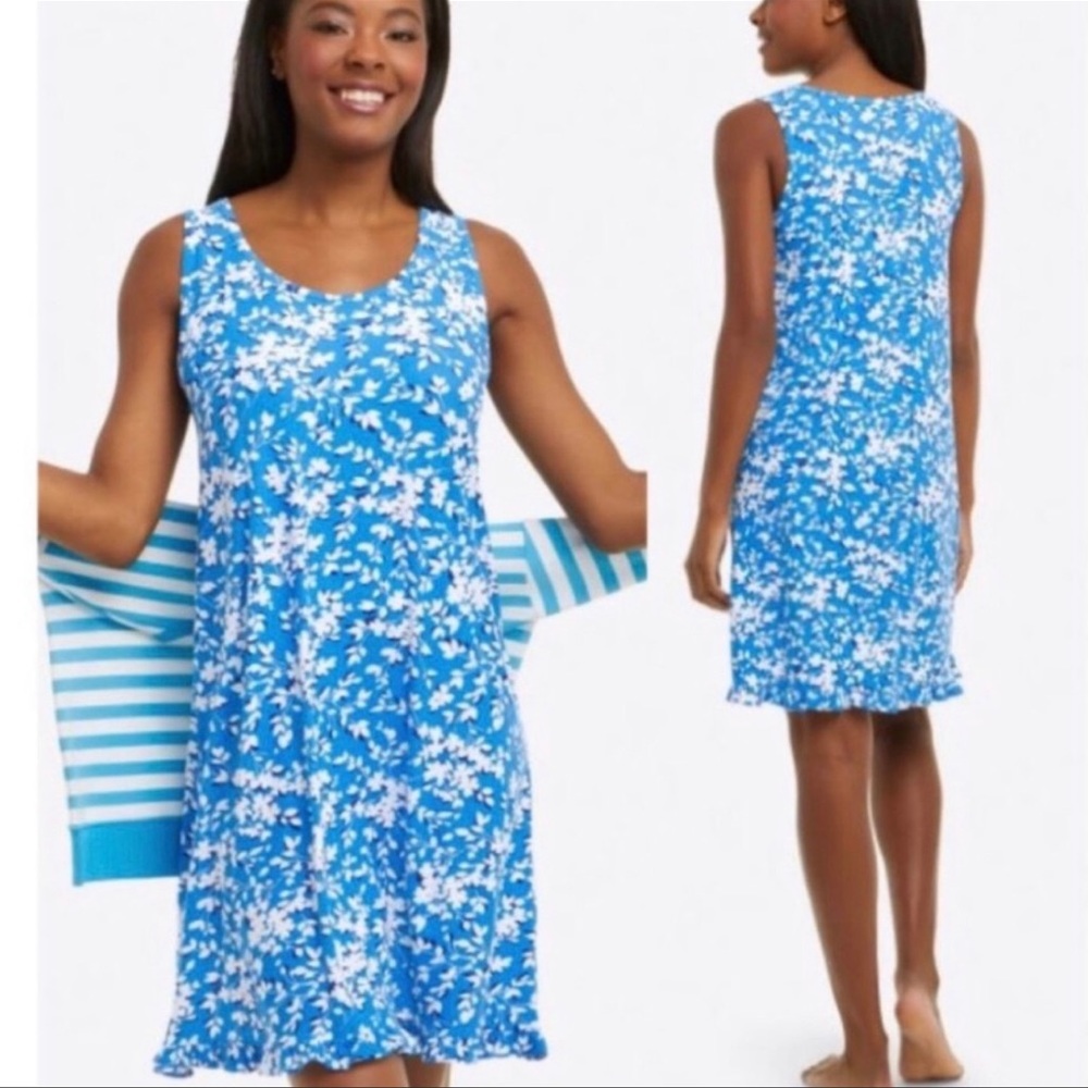 NWT-DRAPER JAMES Ruffle Nightie In Blue Shadow Floral